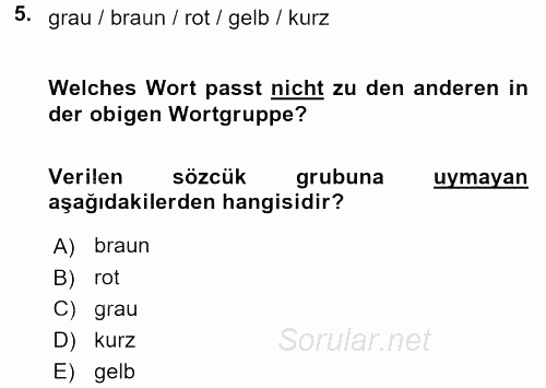 Almanca 1 2015 - 2016 Dönem Sonu Sınavı 5.Soru