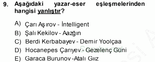 Çağdaş Türk Edebiyatları 1 2013 - 2014 Dönem Sonu Sınavı 9.Soru