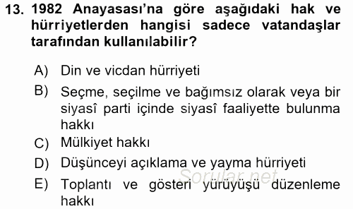 Temel İnsan Hakları Bilgisi 2 2017 - 2018 3 Ders Sınavı 13.Soru