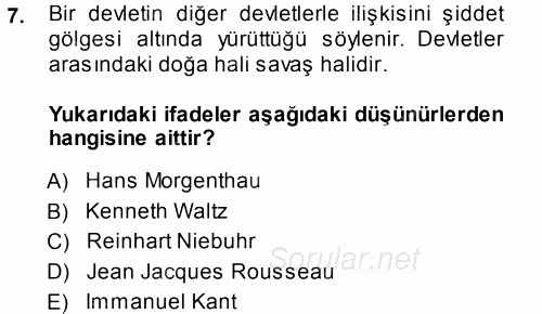 Strateji ve Güvenlik 2013 - 2014 Dönem Sonu Sınavı 7.Soru