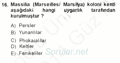 Akdeniz Uygarlıkları Sanatı 2013 - 2014 Ara Sınavı 16.Soru