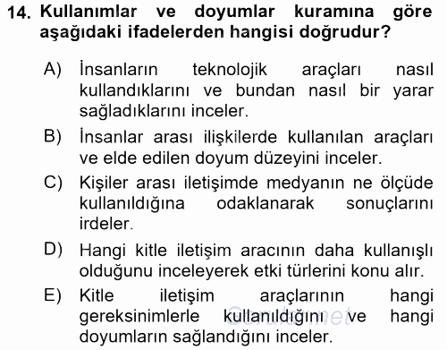 İletişim Kuramları 2016 - 2017 Ara Sınavı 14.Soru