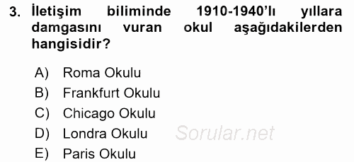 İletişim Kuramları 2016 - 2017 Ara Sınavı 3.Soru