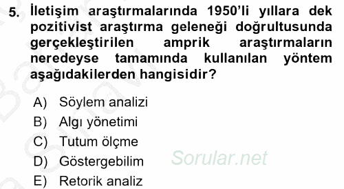 İletişim Kuramları 2016 - 2017 Ara Sınavı 5.Soru