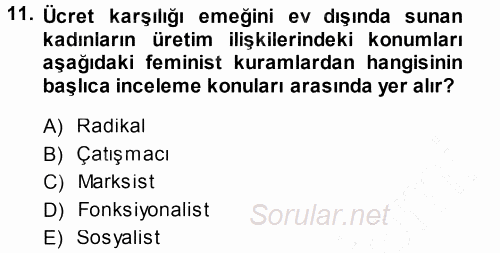Çalışma Sosyolojisi 2013 - 2014 Dönem Sonu Sınavı 11.Soru