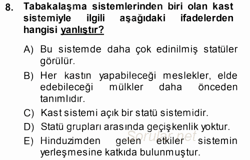 Çalışma Sosyolojisi 2013 - 2014 Dönem Sonu Sınavı 8.Soru