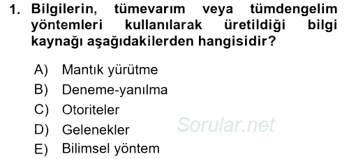 Sağlık Hizmetlerinde Araştırma Ve Değerlendirme 2016 - 2017 Dönem Sonu Sınavı 1.Soru