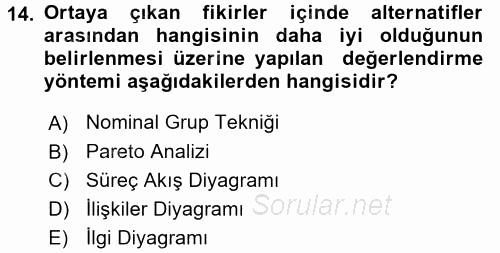 Sağlık Hizmetlerinde Araştırma Ve Değerlendirme 2016 - 2017 Dönem Sonu Sınavı 14.Soru