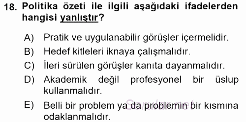 Sağlık Hizmetlerinde Araştırma Ve Değerlendirme 2016 - 2017 Dönem Sonu Sınavı 18.Soru