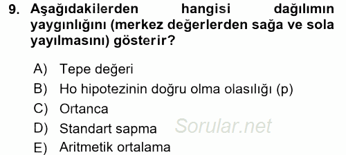 Sağlık Hizmetlerinde Araştırma Ve Değerlendirme 2016 - 2017 Dönem Sonu Sınavı 9.Soru