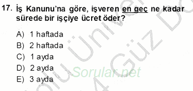 Bireysel İş Hukuku 2013 - 2014 Ara Sınavı 17.Soru