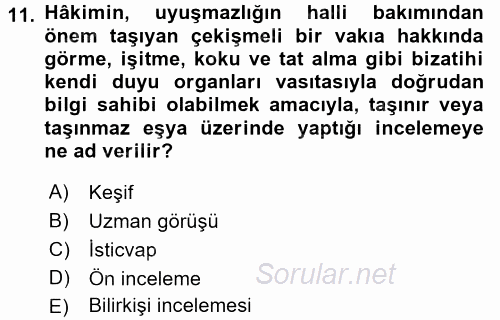 Medeni Usul Hukuku 2017 - 2018 3 Ders Sınavı 11.Soru