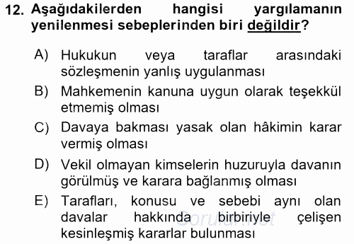 Medeni Usul Hukuku 2017 - 2018 3 Ders Sınavı 12.Soru