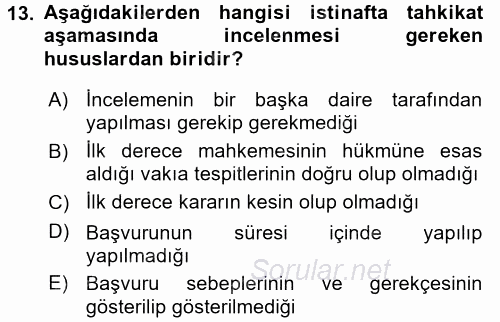 Medeni Usul Hukuku 2017 - 2018 3 Ders Sınavı 13.Soru
