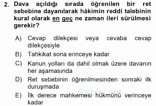 Medeni Usul Hukuku 2017 - 2018 3 Ders Sınavı 2.Soru