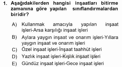 İnşaat ve Gayrimenkul Muhasebesi 2015 - 2016 Ara Sınavı 1.Soru