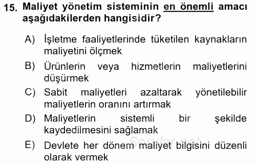 İnşaat ve Gayrimenkul Muhasebesi 2015 - 2016 Ara Sınavı 15.Soru