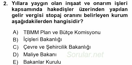 İnşaat ve Gayrimenkul Muhasebesi 2015 - 2016 Ara Sınavı 2.Soru