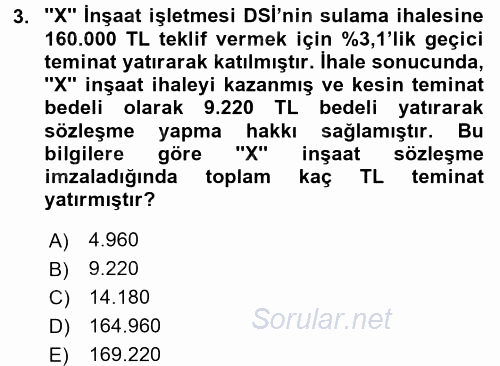 İnşaat ve Gayrimenkul Muhasebesi 2015 - 2016 Ara Sınavı 3.Soru