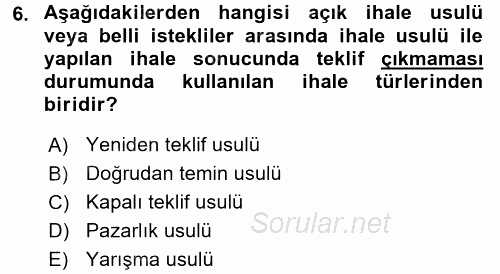 İnşaat ve Gayrimenkul Muhasebesi 2015 - 2016 Ara Sınavı 6.Soru
