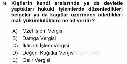 İnşaat ve Gayrimenkul Muhasebesi 2015 - 2016 Ara Sınavı 9.Soru