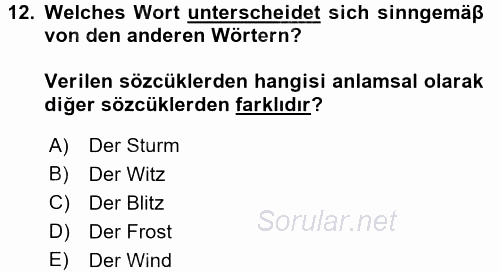 Almanca 2 2016 - 2017 Dönem Sonu Sınavı 12.Soru
