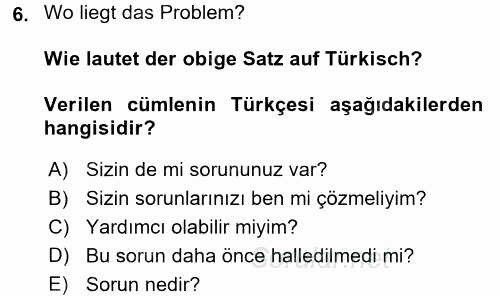 Almanca 2 2016 - 2017 Dönem Sonu Sınavı 6.Soru