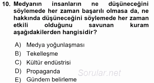 Küreselleşme ve Kültürlerarası İletişim 2016 - 2017 Dönem Sonu Sınavı 10.Soru