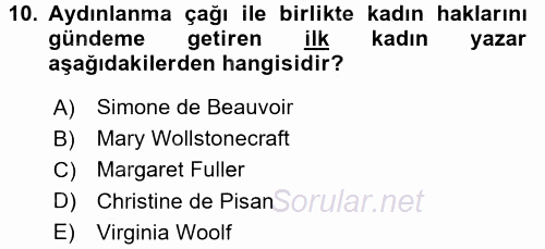 Toplumsal Cinsiyet Çalışmaları 2016 - 2017 Dönem Sonu Sınavı 10.Soru