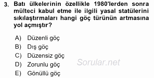 Toplumsal Cinsiyet Çalışmaları 2016 - 2017 Dönem Sonu Sınavı 3.Soru
