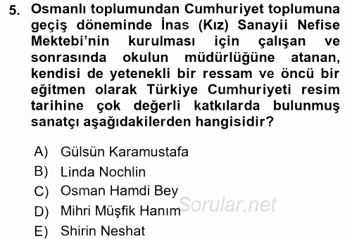 Toplumsal Cinsiyet Çalışmaları 2016 - 2017 Dönem Sonu Sınavı 5.Soru