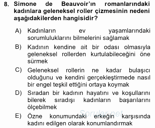 Toplumsal Cinsiyet Çalışmaları 2016 - 2017 Dönem Sonu Sınavı 8.Soru