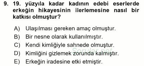 Toplumsal Cinsiyet Çalışmaları 2016 - 2017 Dönem Sonu Sınavı 9.Soru