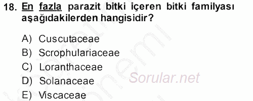 Fitopatoloji 2014 - 2015 Dönem Sonu Sınavı 18.Soru