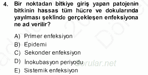 Fitopatoloji 2014 - 2015 Dönem Sonu Sınavı 4.Soru