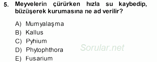 Fitopatoloji 2014 - 2015 Dönem Sonu Sınavı 5.Soru