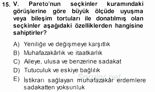 Klasik Sosyoloji Tarihi 2014 - 2015 Dönem Sonu Sınavı 15.Soru