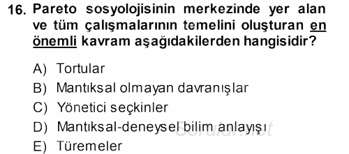 Klasik Sosyoloji Tarihi 2014 - 2015 Dönem Sonu Sınavı 16.Soru