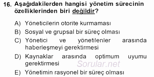 Rekreasyon Yönetimi 2014 - 2015 Ara Sınavı 16.Soru