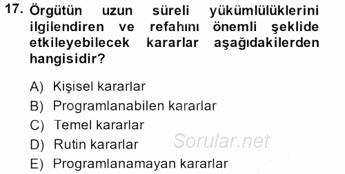 Rekreasyon Yönetimi 2014 - 2015 Ara Sınavı 17.Soru