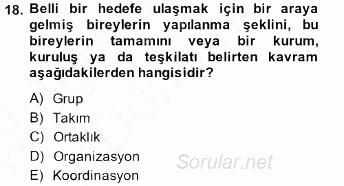 Rekreasyon Yönetimi 2014 - 2015 Ara Sınavı 18.Soru
