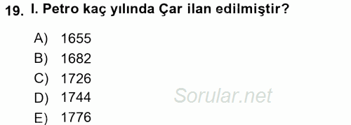 Rusya Tarihi 2017 - 2018 Ara Sınavı 19.Soru