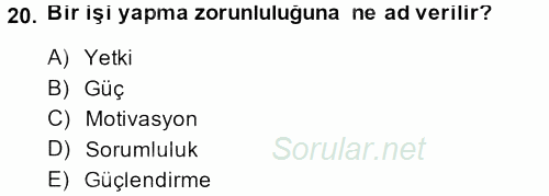 Yönetim ve Organizasyon 2013 - 2014 Ara Sınavı 20.Soru