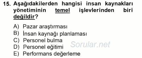 Rekreasyon Yönetimi 2014 - 2015 Tek Ders Sınavı 15.Soru