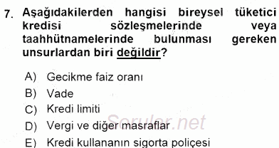 Bankacılık Hizmet Ürünleri 2015 - 2016 Dönem Sonu Sınavı 7.Soru