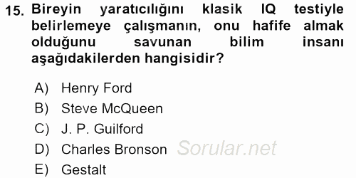 İş ve Yaşamda Motivasyon 2015 - 2016 Tek Ders Sınavı 15.Soru