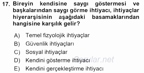 İş ve Yaşamda Motivasyon 2015 - 2016 Tek Ders Sınavı 17.Soru