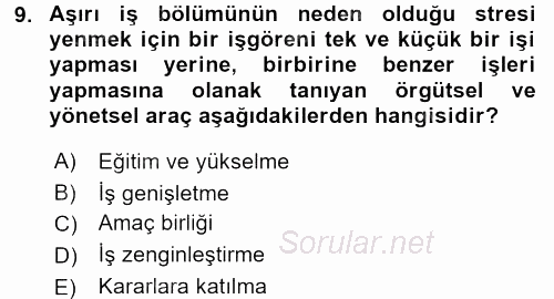 İş ve Yaşamda Motivasyon 2015 - 2016 Tek Ders Sınavı 9.Soru