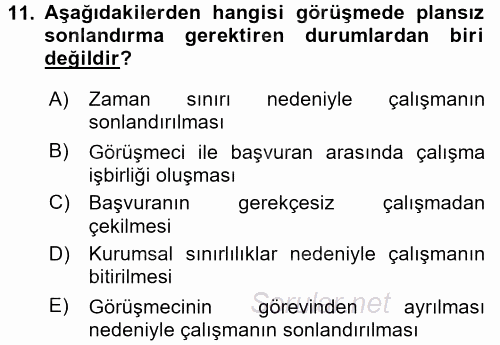 Görüşme Teknikleri 2015 - 2016 Dönem Sonu Sınavı 11.Soru