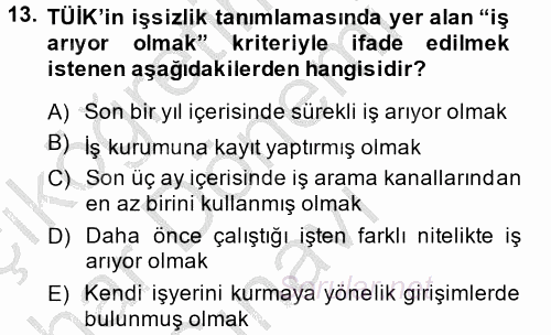 Çalışma Ekonomisi 2 2014 - 2015 Dönem Sonu Sınavı 13.Soru